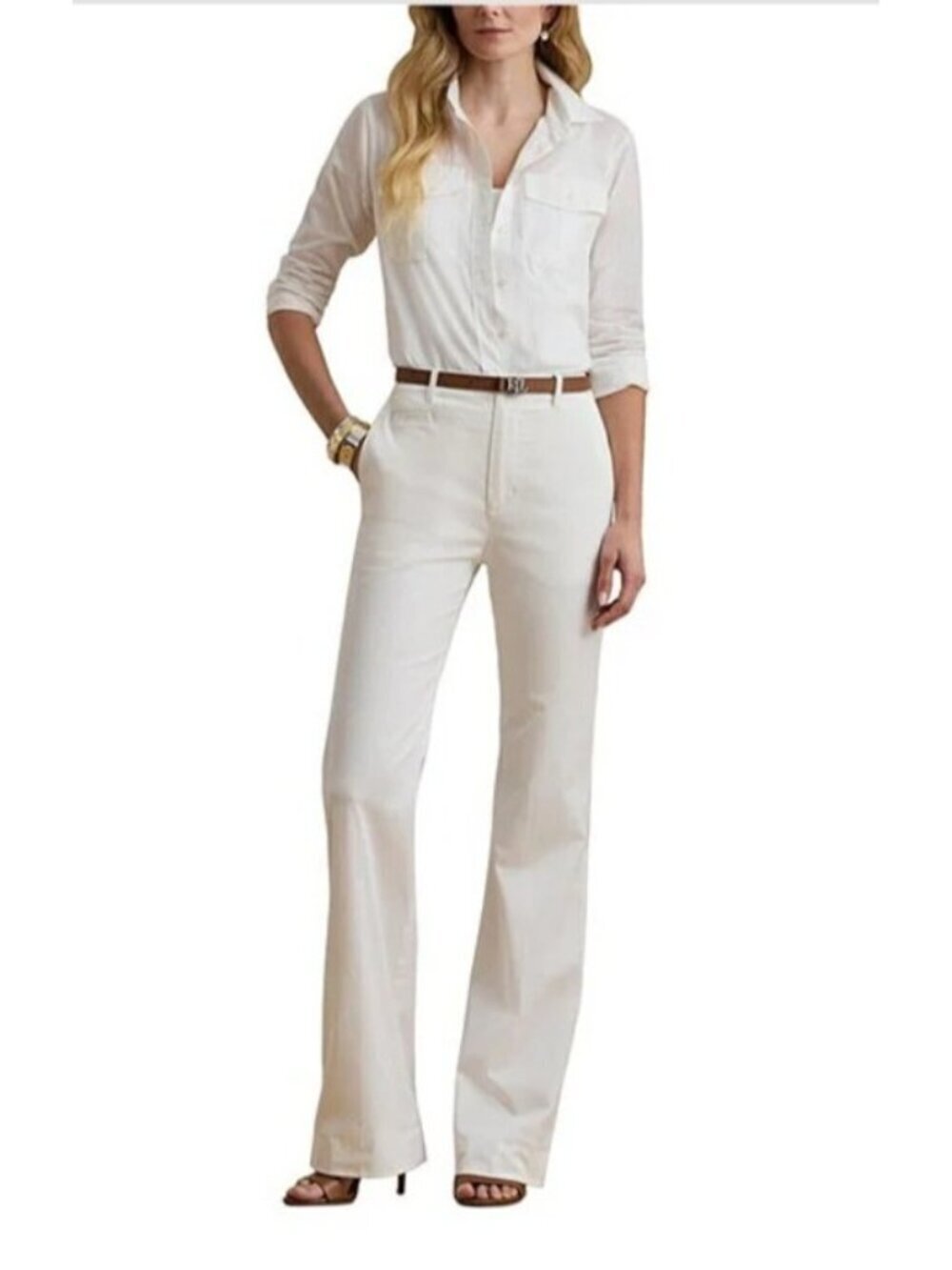 Lauren Ralph Lauren Caitlin Pants Women Size 8 White Straight Leg Cotton Stretch